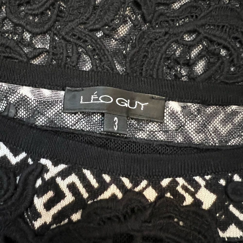LEao GUY Black & White Patterned Sheer Lace Panel Back Fitted Sweater Dress 3 - Picture 7 of 8